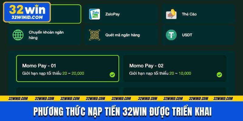 Điểm danh phương thức nạp tiền 32win hiện có